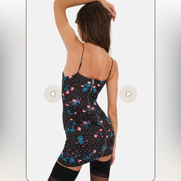 NWT For Love and Lemons posey mini dress black pink satin gloves M - Picture 3 of 13